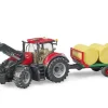 Bruder Case IH Optum 300CVX Toy Tractor and Bale Transport Trailer