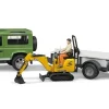 Bruder Land Rover Defender with Trailer, JCB Excavator & Man
