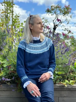 Harley of Scotland Women's Fair Isle Yoke Crew Sweater