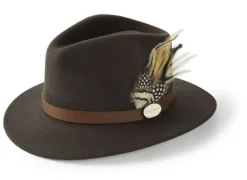 Hicks & Brown Suffolk Fedora Hat Fawn Feather (Guinea & Pheasant Feather)