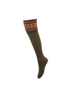 House of Cheviot Lady Fairisle Sock Dark Olive