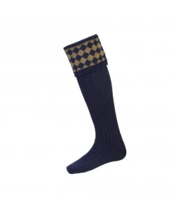 House of Cheviot Men's Chessboard Sock Navy/Dark Olive