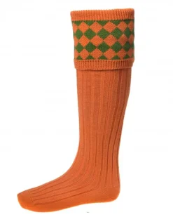 House Of Cheviot Men's Chessboard Sock Burnt Orange/Ivy Green