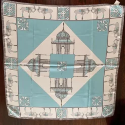 Sally Chapman Collection Silk Scarf Ponies & Pavillions Blue